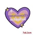 Heart embroidered patch with 'emotionally exhausted' text in purple and pink, 7x6.3cm - Emotionally Exhausted Heart