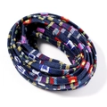 Détail d'un cordon en coton de 5 mm avec motif tissé coloré et texture tressée - 5mm/5 Yards / Bleu Marine