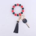 Porte-clés bracelet en perles de silicone rouges et noires avec pompon et doré - Noir Rouge