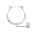 White wall-mounted makeup mirror with pink cat ears and rotating foldable arm bracket - White
