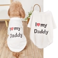Detail of white mesh pet T-shirt featuring red heart and I Love My Daddy slogan print - White I Love My Daddy