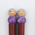 Japanese style wooden chopsticks featuring creative elderly doll heads with purple outfits - Grandma