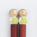 Japanese style wooden chopsticks with cute green polka dot doll heads on top - Mother