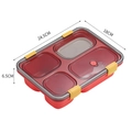 Portapranzo rosso a 4 scomparti con coperchio trasparente e clip gialle, 24,5x18x6,5cm - 1.3L 4 Scomparti Con Ciotola Per Zuppa / Rosso