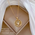 Macro view of gold spider pendant with rhinestones and dimensions displayed - C403 Stainless Steel Chain Copper Micro-Pave Pendant / Gold