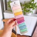 Close-up of 10 colorful rectangle BB hair clips for girls on a white handmade display card - Light Candy Colors (Square Style)