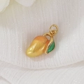 14K gold plated mango charm with gradient finish and green leaves for DIY jewelry - 14K Gold (Mango)