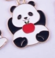 Enamel panda charm with red apple detail and golden edges for DIY jewelry making - Panda with Red Apple