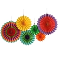 Set of 6 colorful pleated paper fans for party decorations in assorted vibrant colors - Rainbow