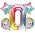 5-piece rainbow gradient number 0 balloon set with unicorn and star patterns for party - Unicorn Number Zero Set