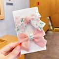 Pink and white floral fabric bow hair clips for girls, set of two on display card - 7# Pink Floral Set of 2
