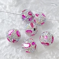 Detailed macro of white clay beads with sparkling rhinestones and pink shell inlays - 4# White Base Pink Shell (Single)