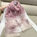 Detailed close-up of purple floral embroidery on lightweight chiffon winter scarf - 70*180cm / Purple