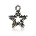 Macro shot of silver star pendant charm with circular loop for DIY jewelry making - Antique Silver Star 15x17mm