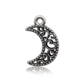Detail of vintage silver crescent moon pendant with intricate hollow vine patterns - Antique Silver Small Moon 12x18mm