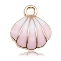Detailed macro of pink shell pendant with gold alloy plating and colorful enamel inlay - Pink
