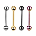 Detail view of four stainless steel tongue barbells in silver, gold, black, and rainbow colors - E Tongue Barbell Set (4pcs)