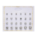 Set of 12 pairs of sparkling zircon stud earrings in various sizes on card holder - 12 Pairs Clear Round Zirconia