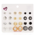 12 pairs of alloy stud earrings set with rhinestones in diverse floral and geometric styles - 12 Pairs Geometric Round Square Zirconia Set