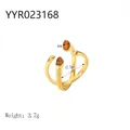 Zweilagiger 18K vergoldeter Edelstahlring mit 4mm braunem Tigerauge Edelstein - Doppelschicht Tigerauge Stil (YYR023168)