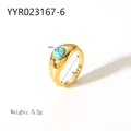 Vintage-Ring aus 18K vergoldetem Edelstahl mit 6 mm grünem Türkis-Stein-Inlay - Gold Türkis Vintage Stil (YYR023167-6)