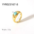 Minimalistischer 18K vergoldeter Siegelring aus Edelstahl mit grünem Türkis-Inlay - Gold Türkis Vintage Stil (YYR023167-8)