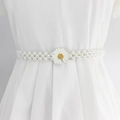 Ceinture élastique élégante à triple rangée de perles blanches et boucle fleur de marguerite - EL95-33 Marguerite à Trois Rangs