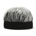 Black cotton docker hat with realistic messy grey wig hair for creative party wear - One Size / Black Gray Hair