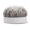 Funny gray wig beanie hat with white brim for street style and creative headwear accessories - One Size / White Khaki