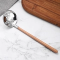 Beech wood handle 304 stainless steel slotted spoon with petal-shaped drainage holes - Slotted Spoon / Silver