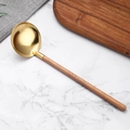 Gold 304 stainless steel soup spoon with a beech wood handle in a Japanese style - Soup Spoon / Gold