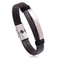 Punk style dark brown leather bracelet with silver stainless steel clasp for men - Brown