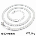 Sleek silver stainless steel herringbone chain necklace, 5mm wide and 600mm long - 5mm x 60cm / Silver