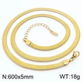 Golden 5mm herringbone snake chain necklace with lobster clasp and extension link - 5mm x 60cm / Gold