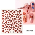 Laser red heart nail art stickers style TH-1055 with 3D design on pink nails - TH-1055 (Holographic Red Heart)
