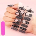 Zebra-Muster und schwarze Glitzer Nagelaufkleber JX22-09 mit rosa Nagelfeile Zubehör - JX22-09 Zebra Glitzer