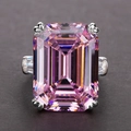 Luxe damesring van 925 sterling zilver met een smaragdgeslepen roze zirkoon edelsteen - US 6 / Roze