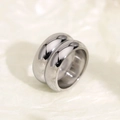Macro shot of silver dual-layer titanium steel ring with polished mirror finish - Size 6 / Steel
