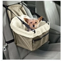 Khaki car booster seat for small dogs with warm fleece lining and storage pocket - With Zipper / Green