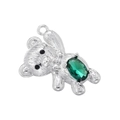 Pendentif ours argenté créatif avec zircon vert et détails de texture gravés - Zircon Vert / Or Blanc