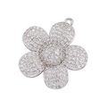 Sparkling silver sunflower pendant with pave-set rhinestones and a top hanging loop - White Gold