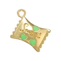 Goldener Bonbon-Anhänger mit Sweet-Schriftzug und grünen Herzen für DIY-Schmuck - Grasgrün