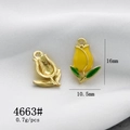 Detailed front and back views of tulip pendant with enamel and size specifications - 4663# Yellow Tulip