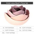 Five-piece set of purple and pink gradient ceramic lotus bowls in various sizes - Five-Piece Set / Violet Gradient