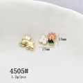 Detail of floral enamel alloy charms for hair accessories featuring pink flower petals - 4505# Flower Bow