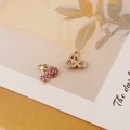 Detail of gold-plated cherry pendants with red zircon stones and green gem leaf - 4# Red & Green Cherry