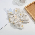 Elegant pleated bow hair clip with yellow floral pattern and pearl center detail - White (Yellow Floral)