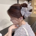 Elegante molletta per capelli con fiocco in rete bianca e design floreale in chiffon leggero - Grigio