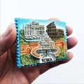 3D resin stamp-shaped Italy souvenir magnet featuring Rome landmarks like Colosseum - Three Landmarks Stamp