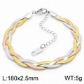 Bracciale a tre toni intrecciato a maglia piatta in acciaio inox argento, oro e rosa - Bracciale 2.5mm (KB181337-Z)
